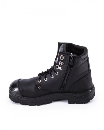 Argyle Lace Up Boot with Zip and Bump Cap - Black - Image 2
