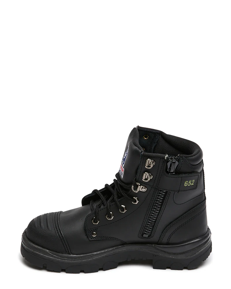 Argyle Lace Up Safety Boot with Zip and Scuff Cap - Black - Image 2