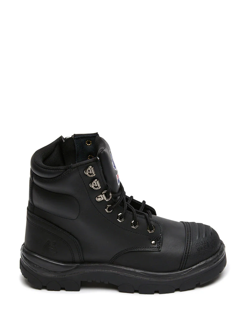 Argyle Lace Up Safety Boot with Zip and Scuff Cap - Black - Image 4