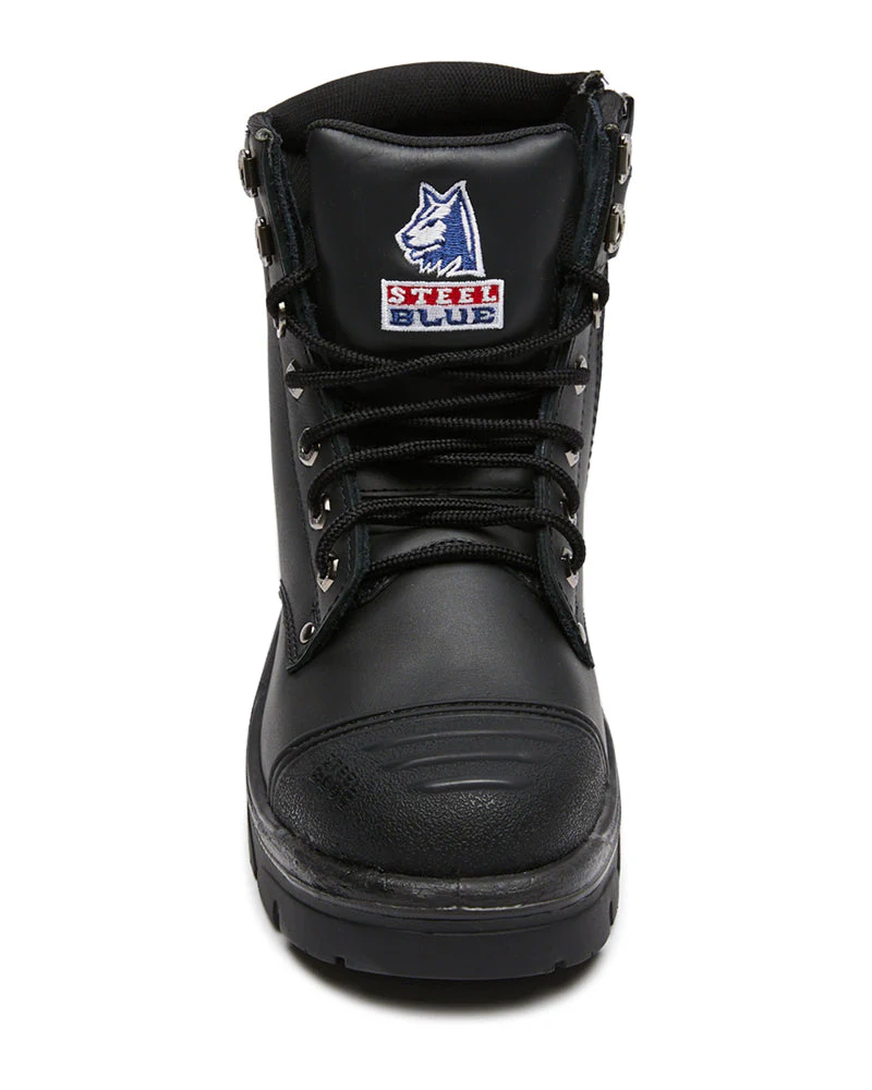 Argyle Lace Up Safety Boot with Zip and Scuff Cap - Black - Image 5
