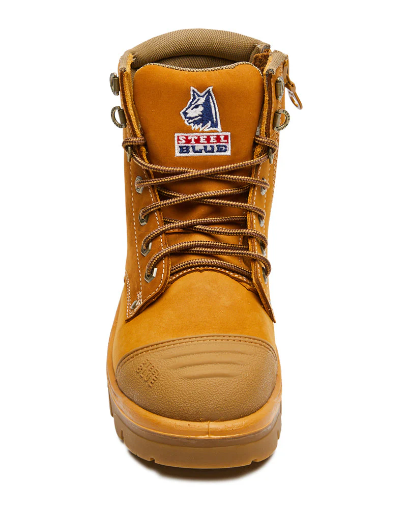 Argyle Lace Up Safety Boot with Zip and Scuff Cap - Wheat - Image 5