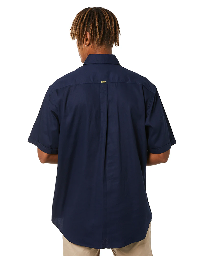 Closed Front Mens Cotton Drill SS Shirt - Navy - Image 4