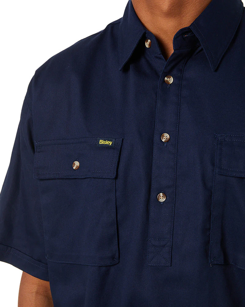 Closed Front Mens Cotton Drill SS Shirt - Navy - Image 5