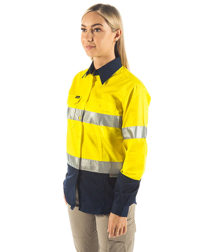 3M Taped Hi Vis Cool Lightweight LS Shirt - Yellow/Navy - Image 2