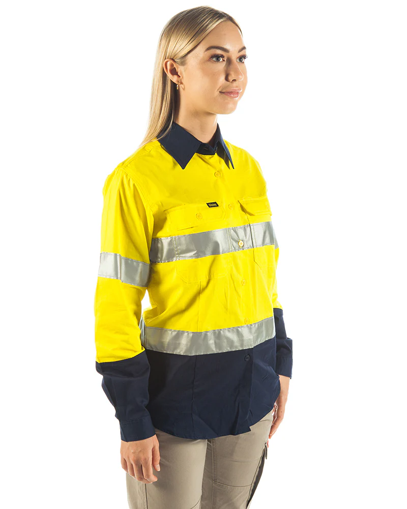 3M Taped Hi Vis Cool Lightweight LS Shirt - Yellow/Navy - Image 4