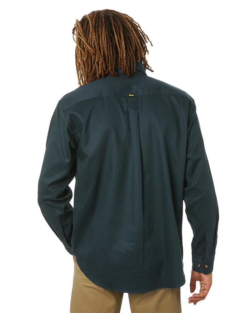 Closed Front Mens Cotton Drill LS Shirt - Bottle Green - Image 4