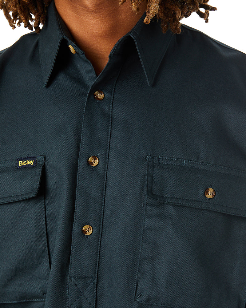 Closed Front Mens Cotton Drill LS Shirt - Bottle Green - Image 5
