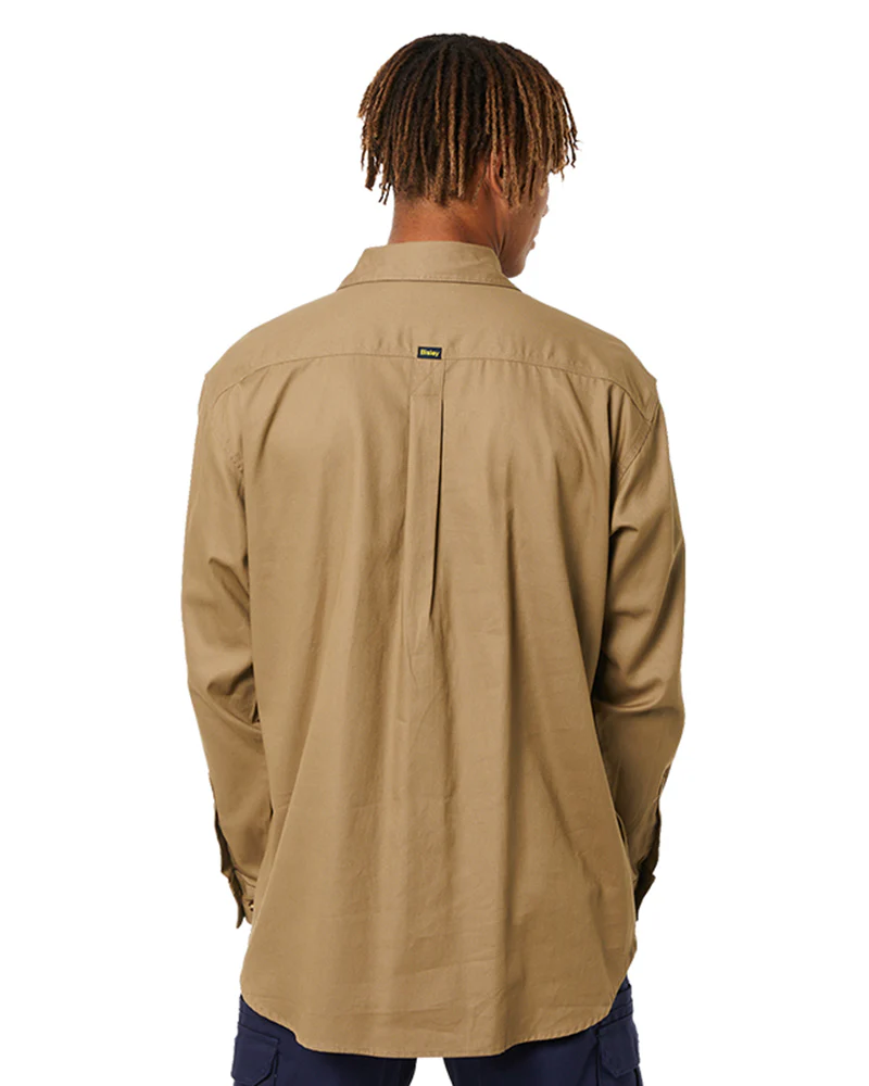 Closed Front Mens Cotton Drill LS Shirt - Khaki - Image 4