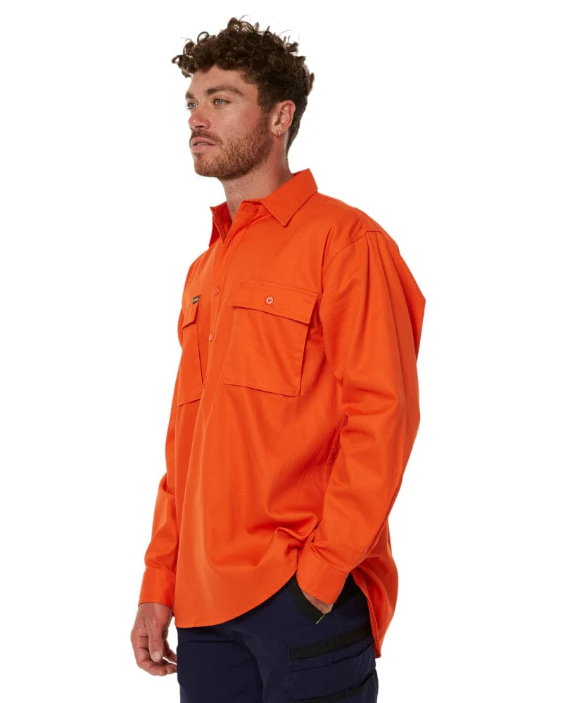 Closed Front Mens Cotton Drill LS Shirt - Orange - Image 3