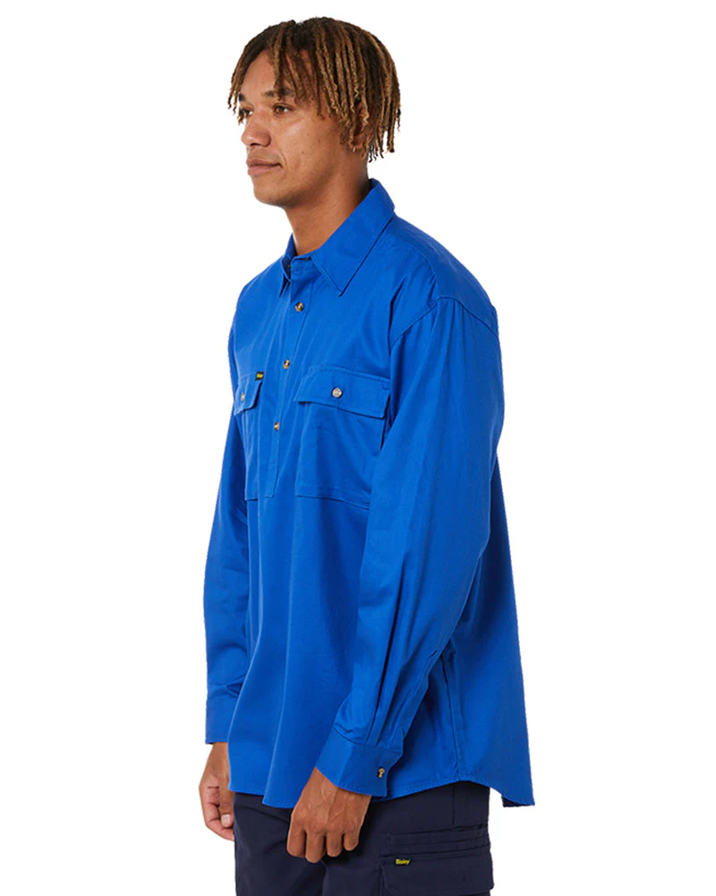 Closed Front Mens Cotton Drill LS Shirt - Royal - Image 3