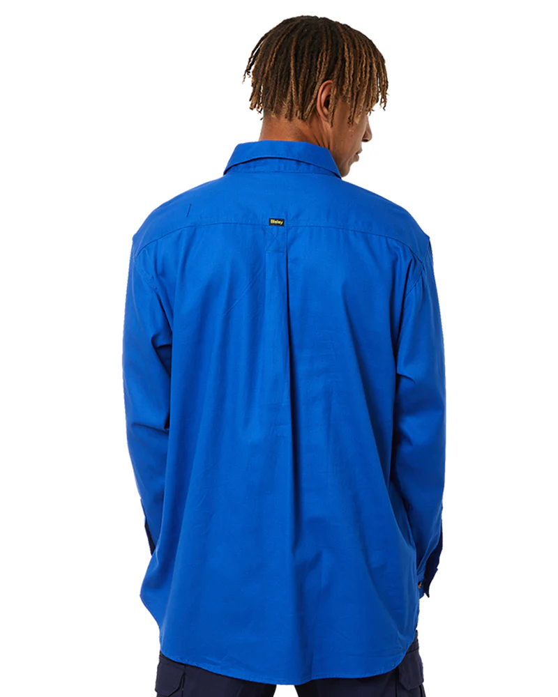 Closed Front Mens Cotton Drill LS Shirt - Royal - Image 4