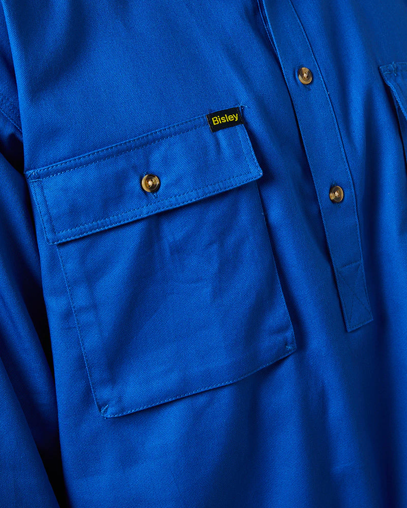 Closed Front Mens Cotton Drill LS Shirt - Royal - Image 5
