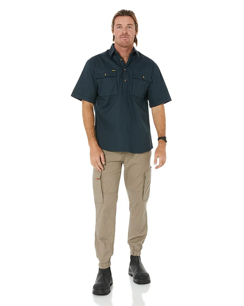 Closed Front Mens Cotton Drill SS Shirt - Bottle - Image 2