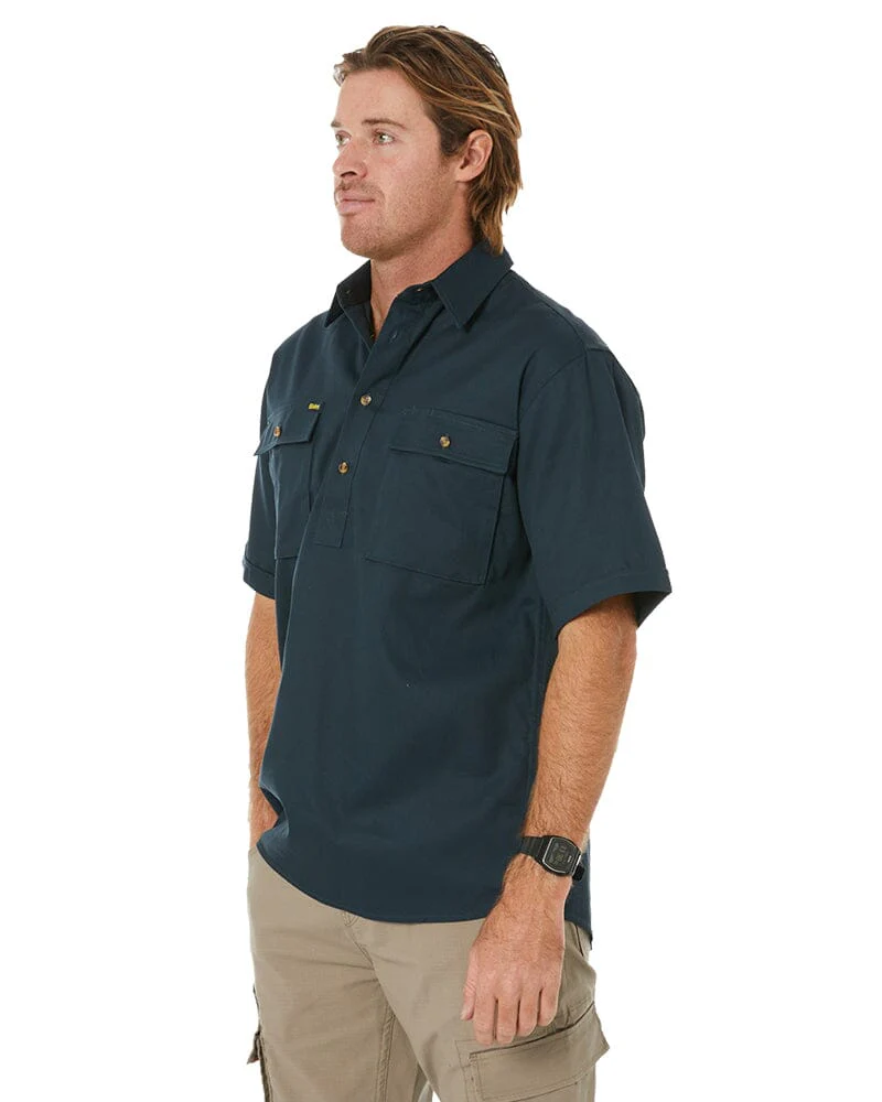 Closed Front Mens Cotton Drill SS Shirt - Bottle - Image 3