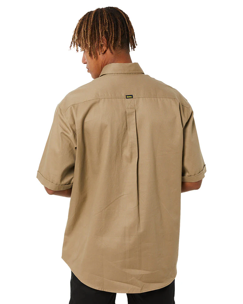 Closed Front Mens Cotton Drill SS Shirt - Khaki - Image 4