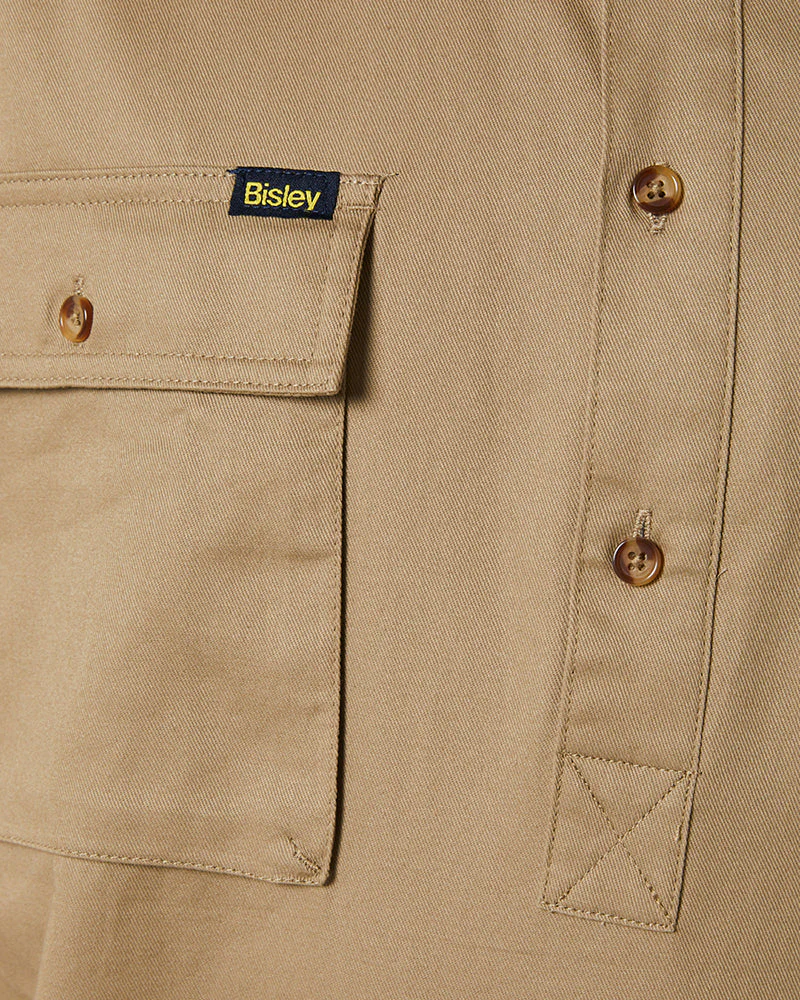 Closed Front Mens Cotton Drill SS Shirt - Khaki - Image 5