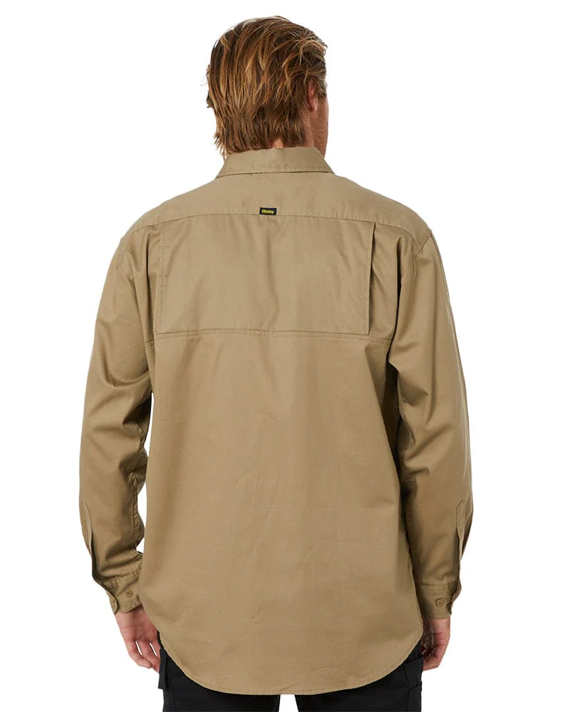 Closed Front Mens Lightweight LS Drill Shirt - Khaki - Image 4