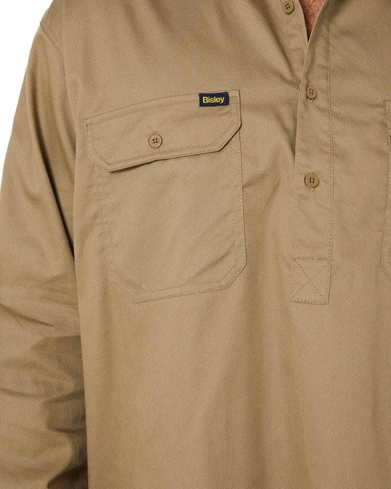 Closed Front Mens Lightweight LS Drill Shirt - Khaki - Image 6