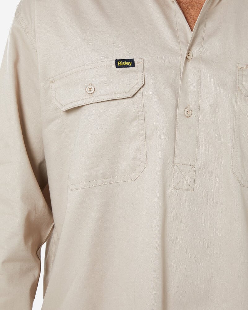 Closed Front Mens Lightweight LS Drill Shirt - Sand - Image 6