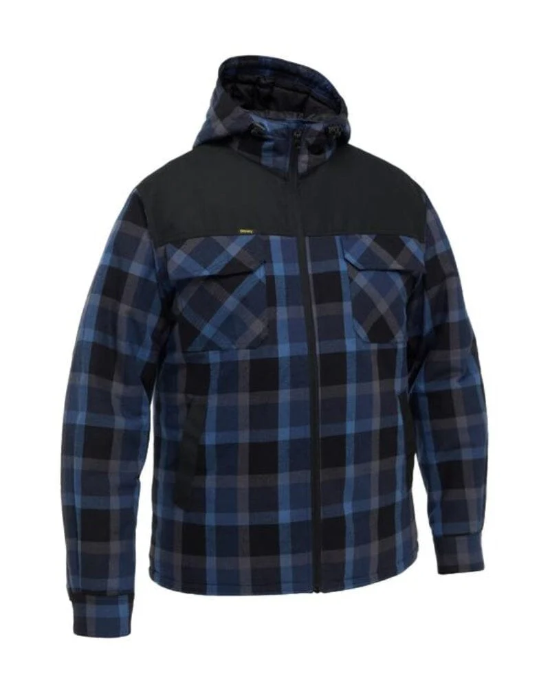Contrast Check Zip Front Hoodie - Blue/Black