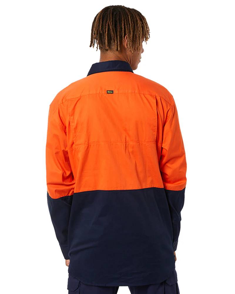 Cool Lightweight Drill Shirt LS - Orange/Navy - Image 4