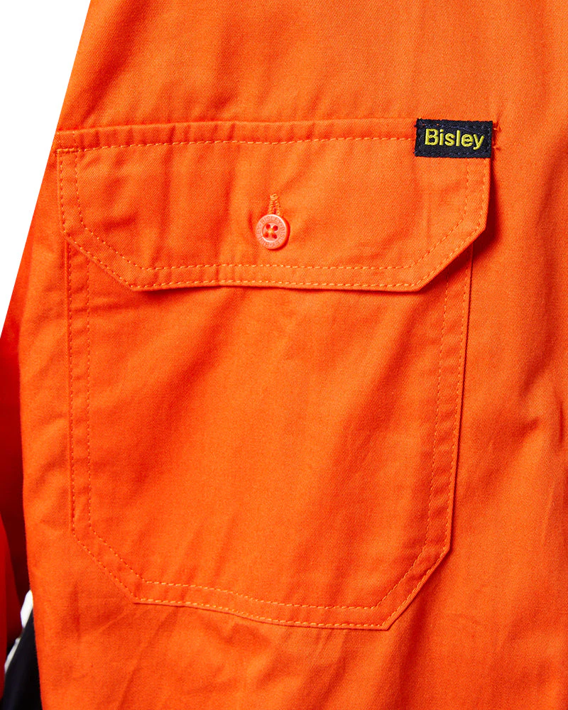 Cool Lightweight Drill Shirt LS - Orange/Navy - Image 5