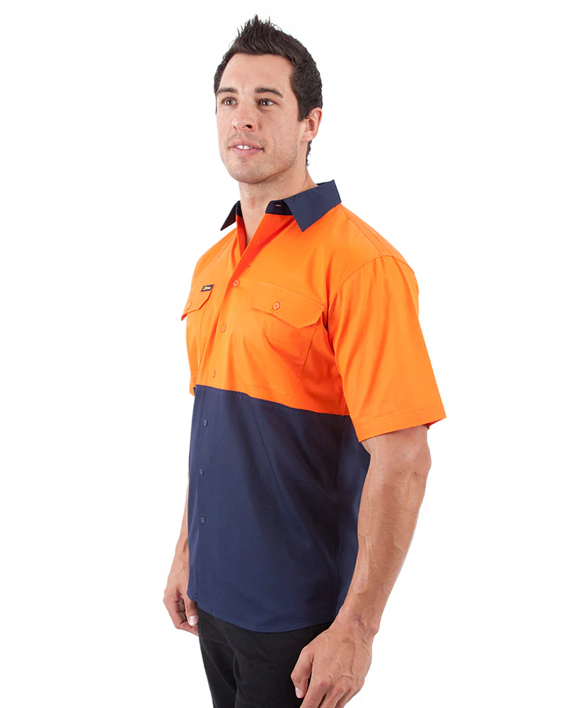 Cool Lightweight Drill Shirt SS - Orange/Navy - Image 2