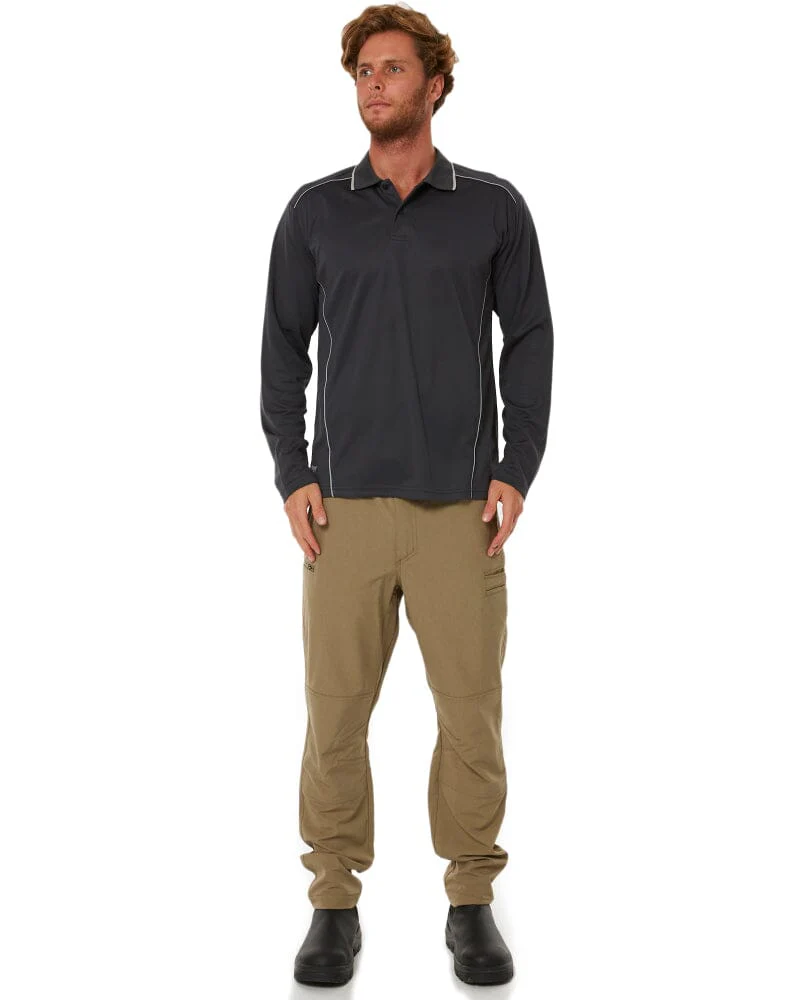 Cool Mesh LS Polo Shirt With Reflective Piping - Charcoal - Image 2