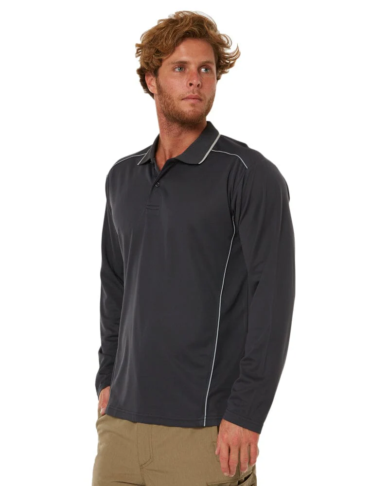 Cool Mesh LS Polo Shirt With Reflective Piping - Charcoal - Image 3