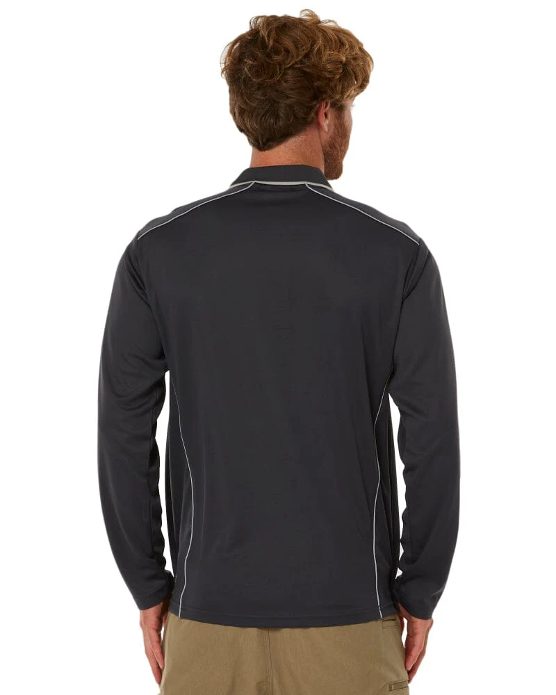 Cool Mesh LS Polo Shirt With Reflective Piping - Charcoal - Image 4