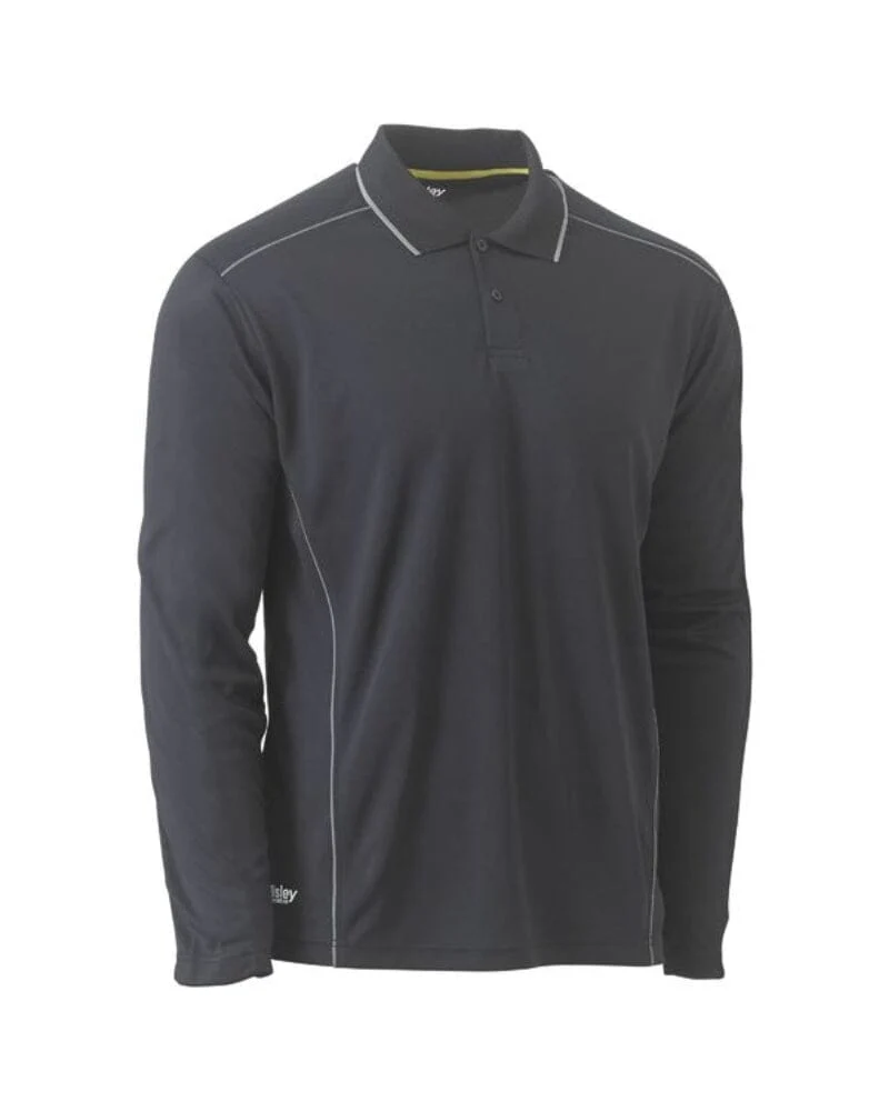 Cool Mesh LS Polo Shirt With Reflective Piping - Charcoal - Image 7