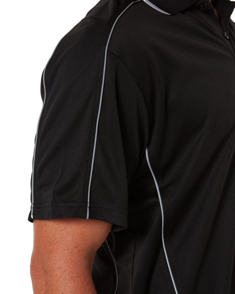 Cool Mesh Polo Shirt With Reflective Piping - Black - Image 5