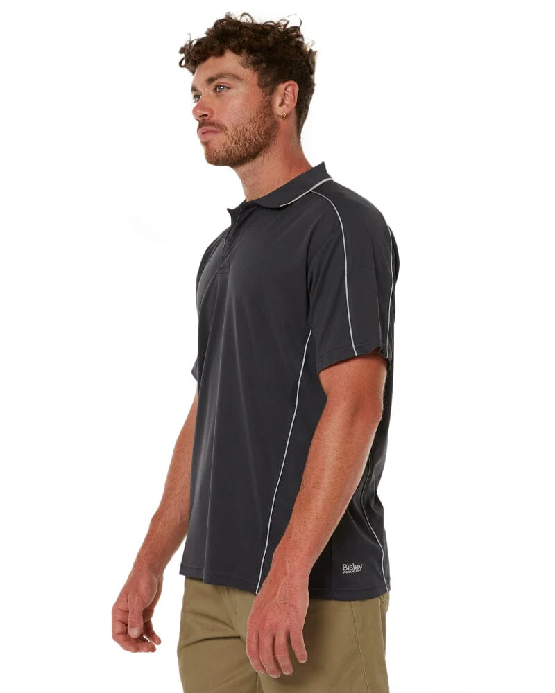 Cool Mesh Polo Shirt With Reflective Piping - Charcoal - Image 3