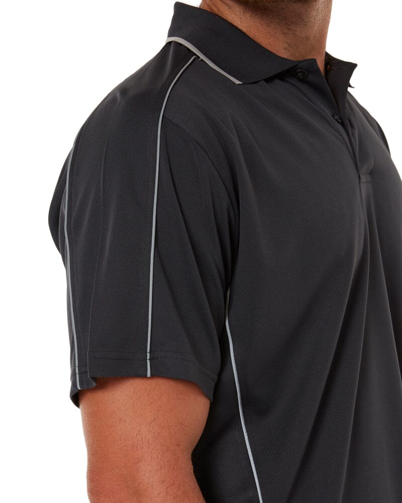 Cool Mesh Polo Shirt With Reflective Piping - Charcoal - Image 5