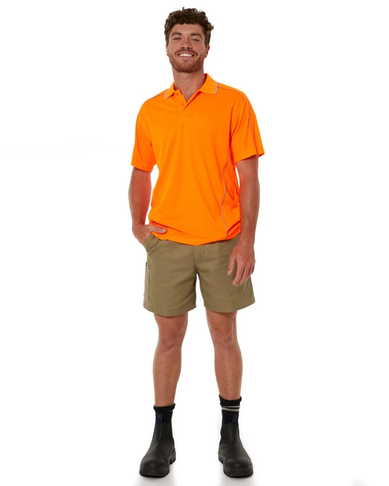 Cool Mesh Polo Shirt With Reflective Piping - Hi Vis Orange - Image 2
