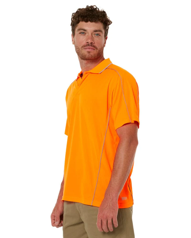 Cool Mesh Polo Shirt With Reflective Piping - Hi Vis Orange - Image 3