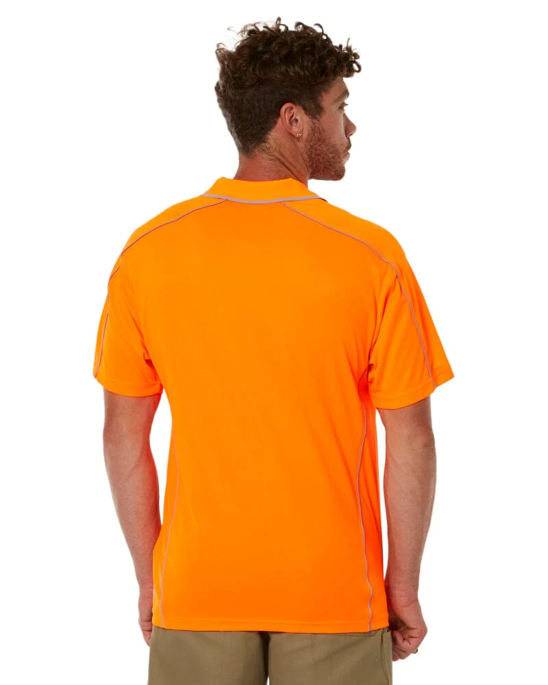 Cool Mesh Polo Shirt With Reflective Piping - Hi Vis Orange - Image 4