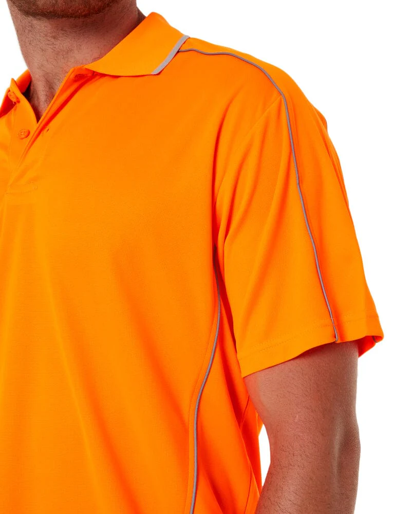 Cool Mesh Polo Shirt With Reflective Piping - Hi Vis Orange - Image 5