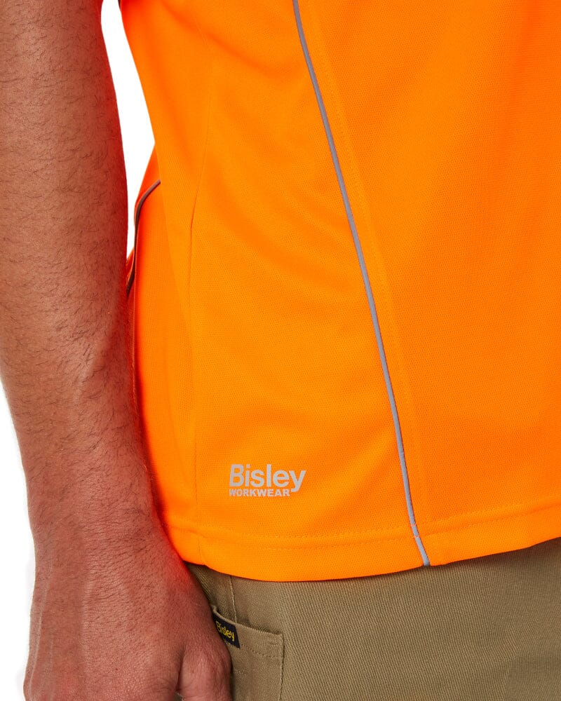 Cool Mesh Polo Shirt With Reflective Piping - Hi Vis Orange - Image 6