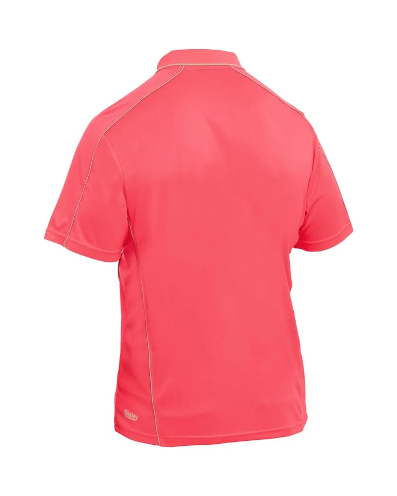 Cool Mesh Polo Shirt With Reflective Piping - Hi Vis Pink - Image 2