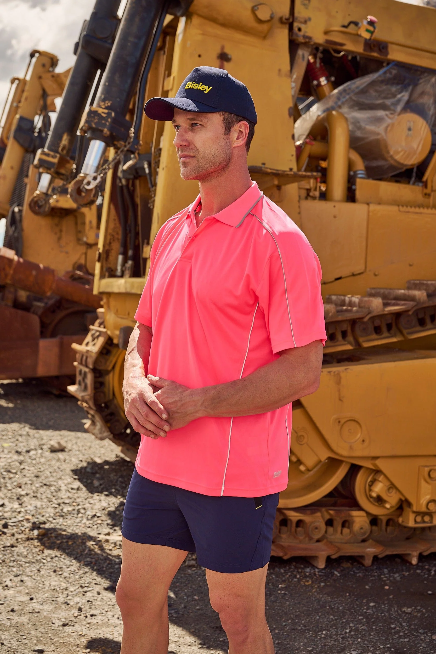 Cool Mesh Polo Shirt With Reflective Piping - Hi Vis Pink - Image 3