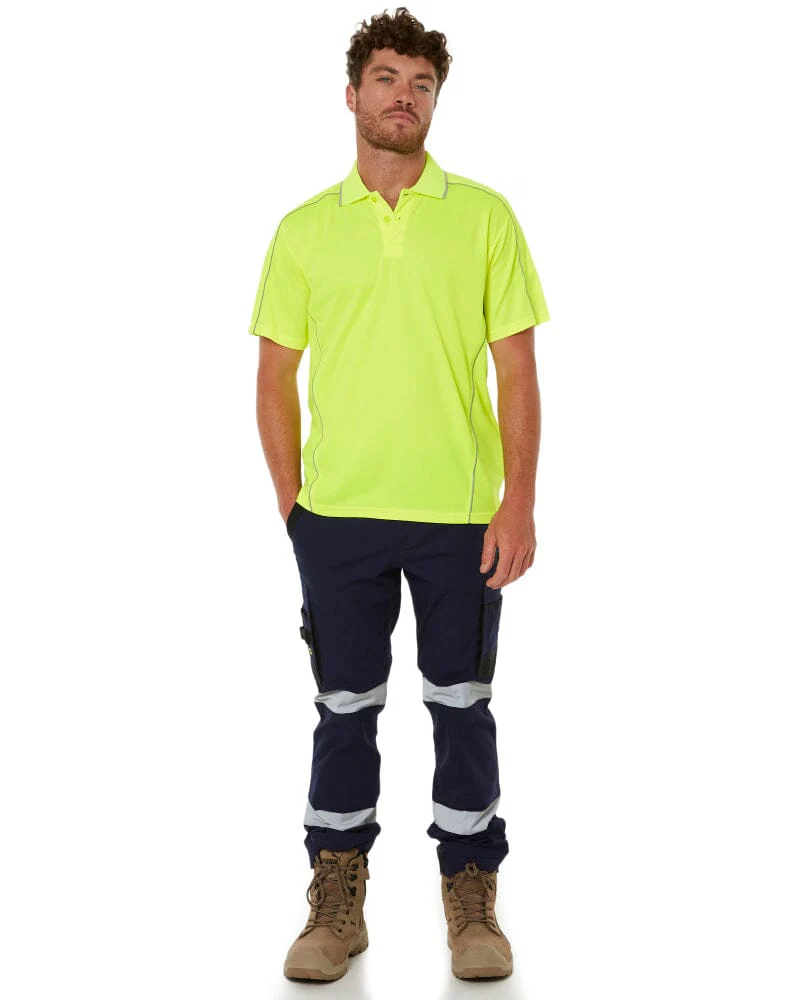 Cool Mesh Polo Shirt With Reflective Piping - Hi Vis Yellow - Image 2