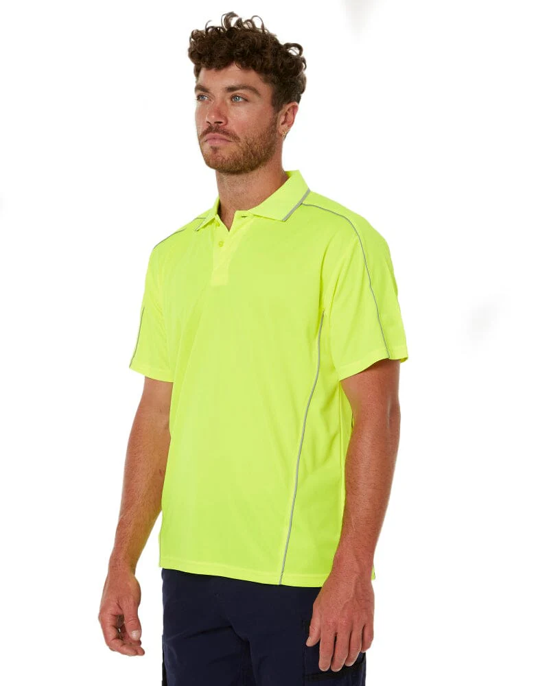 Cool Mesh Polo Shirt With Reflective Piping - Hi Vis Yellow - Image 3
