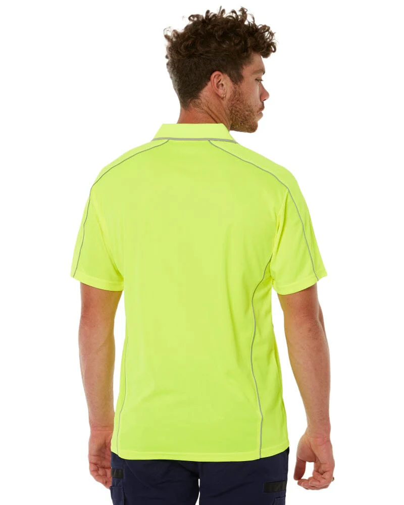 Cool Mesh Polo Shirt With Reflective Piping - Hi Vis Yellow - Image 4