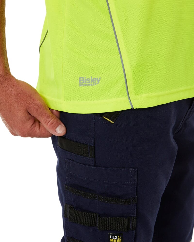 Cool Mesh Polo Shirt With Reflective Piping - Hi Vis Yellow - Image 5