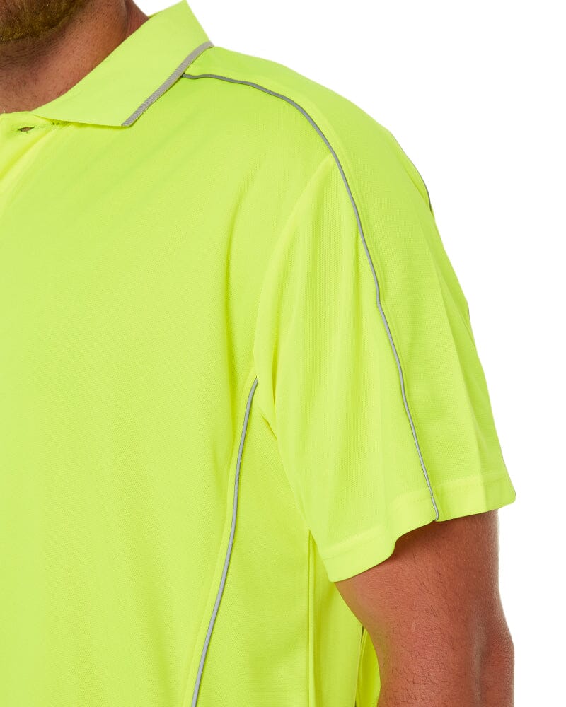 Cool Mesh Polo Shirt With Reflective Piping - Hi Vis Yellow - Image 6