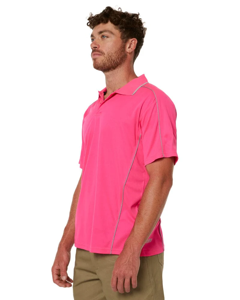 Cool Mesh Polo Shirt With Reflective Piping - Pink - Image 3