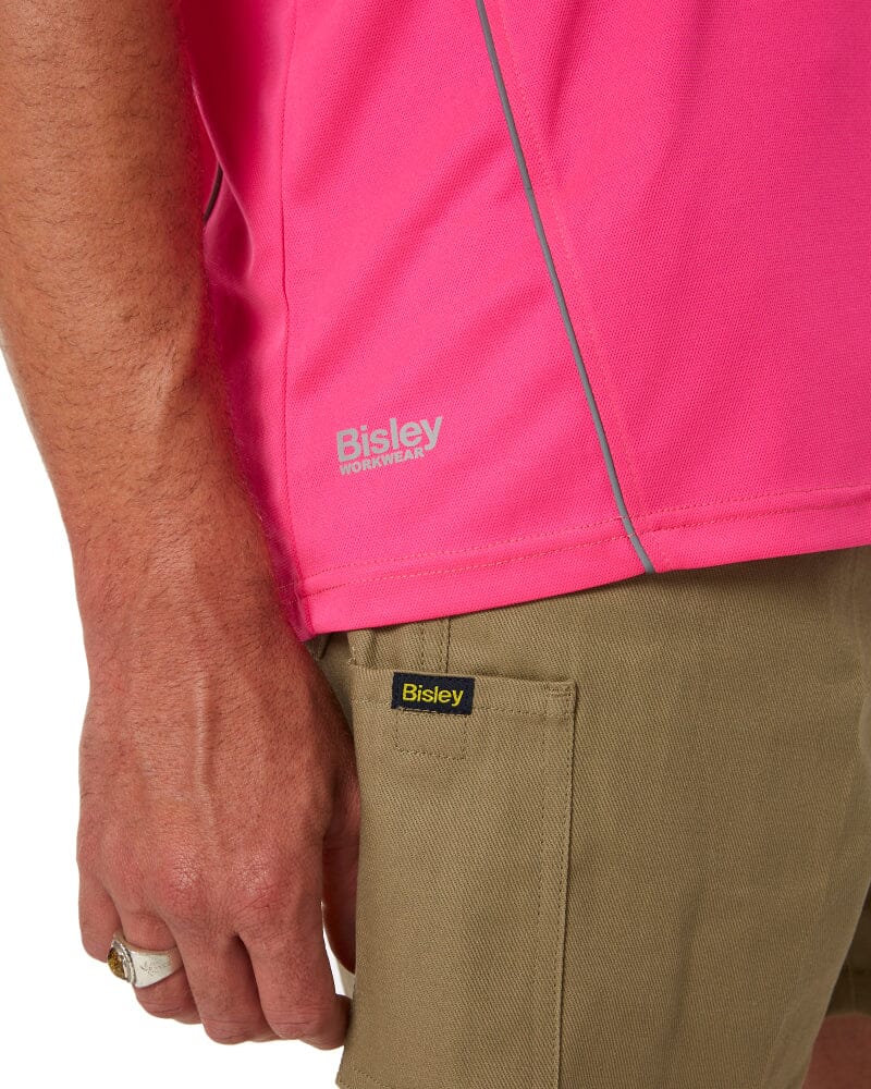 Cool Mesh Polo Shirt With Reflective Piping - Pink - Image 6