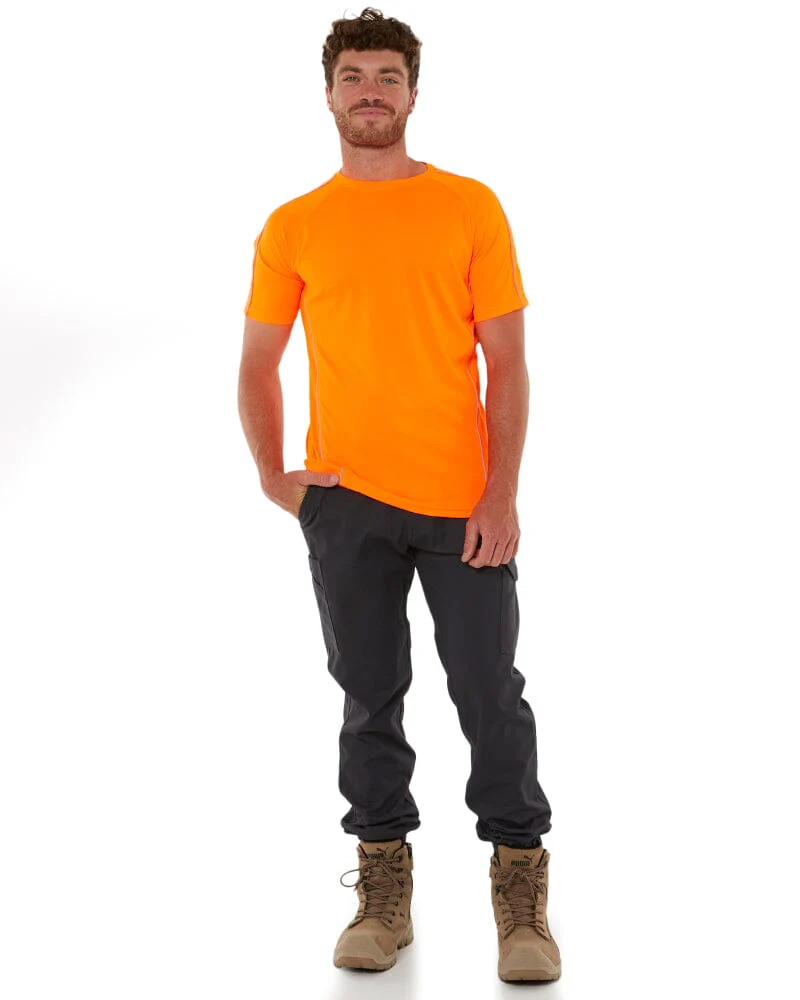 Cool Mesh Tee With Reflective Piping - Hi Vis Orange - Image 2