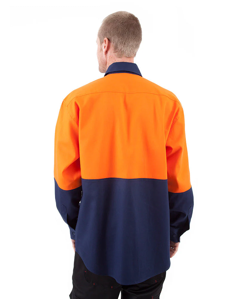 Hi Vis Drill Shirt LS - Orange/Navy - Image 3